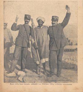 Nelle nuove terre italiane: abbasso la Turchia, viva l'Italia!. Stampa 1912 - copertina