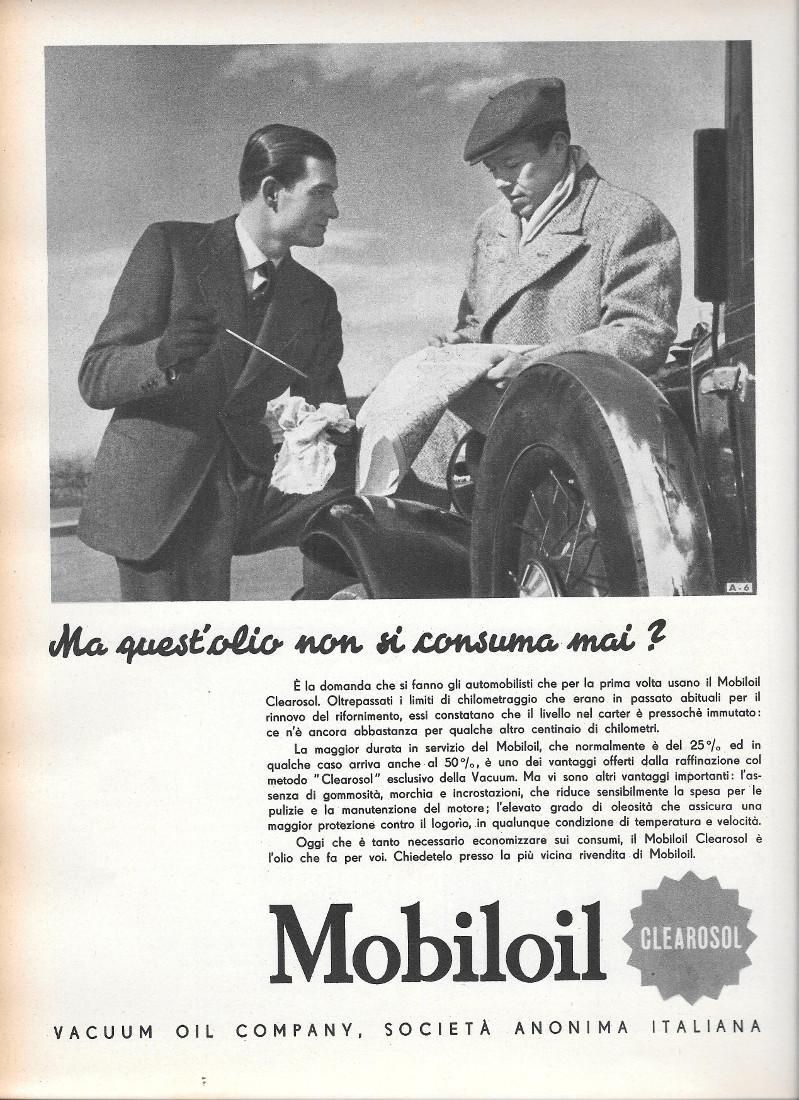 Mobiloil. Ma quest'olio non si consuma mai? Advertising 1936
