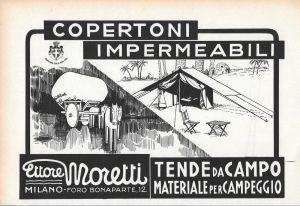 Ettore Moretti Milano. Copertoni impermeabili, tende da campo. Advertising 1936 - copertina