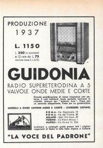 La voce del padrone. Guidonia, radio supereterodina a 5 valvole. Advertising 1936 - copertina