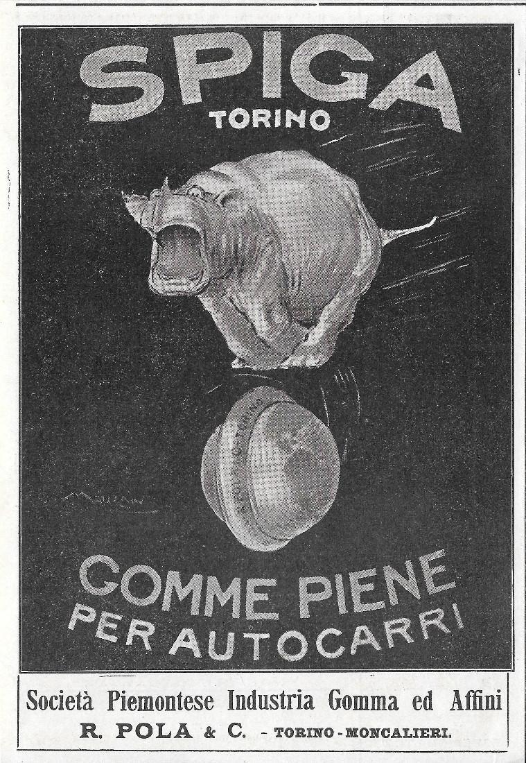 Spiga Torino. Gomme piene per autocarri. Advertising 1920
