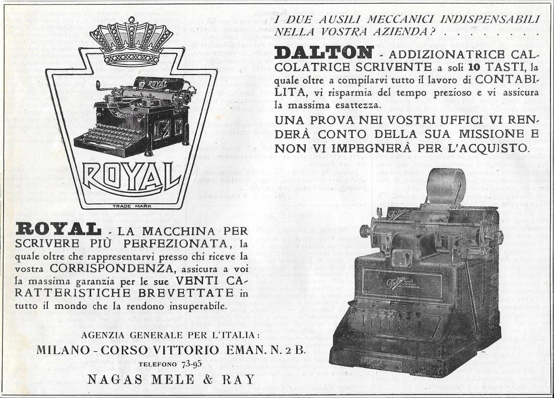 Royal macchina da scrivere Dalton addizionatrice calcolatrice. Advertising 1920