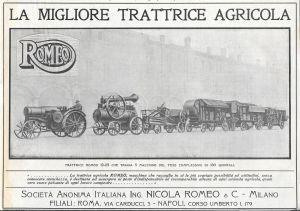 Romeo. La miglior trattrice agricola. Trattrice 12-25 traina 180 quintali. Advertising 1920 - copertina