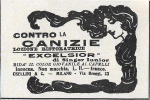 Lozione Excelsior contro la canizie. Advertising 1920 - copertina