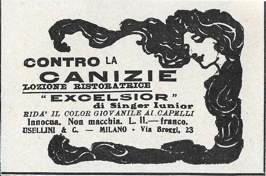 Lozione Excelsior contro la canizie. Advertising 1920