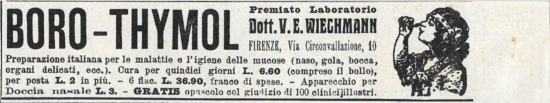 Boro-Thymol del dott. V.E. Wiechmann Firenze. Advertising 1920