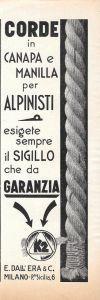 K2. Corde In Canapa E Manilla Per Alpinisti. E. Dall'Erba Milano. Advertising 1935 - copertina