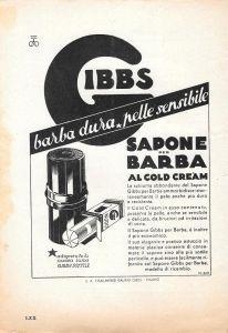 Barba dura, pelle sensibile.. Sapone da barba Gibbs. Advertising 1935 - copertina