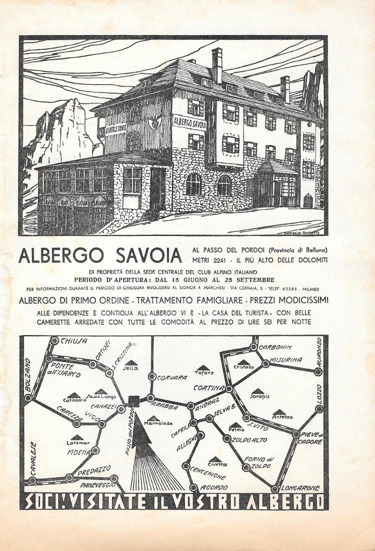 Albergo Savoia, Passo Pordoi / Olio Sasso. Advertising 1935