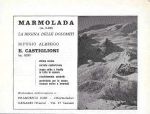 Rifugio Albergo E. Castiglioni, Marmolada. Advertising 1958 - copertina