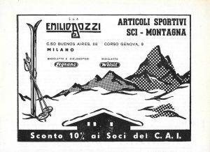 Emilio Bozzi Milano. Articoli sportivi sci-montagna. Advertising 1958 - copertina