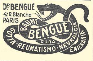 Baume Bengué cura gotta, reumatismo, nevralgie, emicrania. Advertising 1914 - copertina