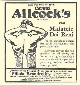 Cerotti Allcock's per le malattie dei renii. Advertising 1914 - copertina