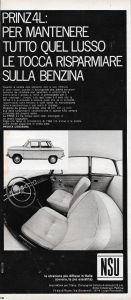 Nsu Prinz 4L. Per Mantenere Tutto Quel Lusso Le Tocca Risparmiare Sulla Benzina. Advertising 1970 - copertina