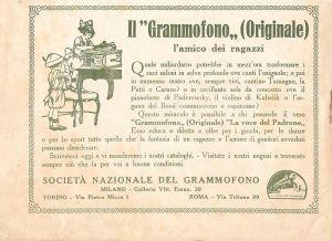 Il Grammofono (Originale) l'amico dei ragazzi. Advertising 1923 - copertina