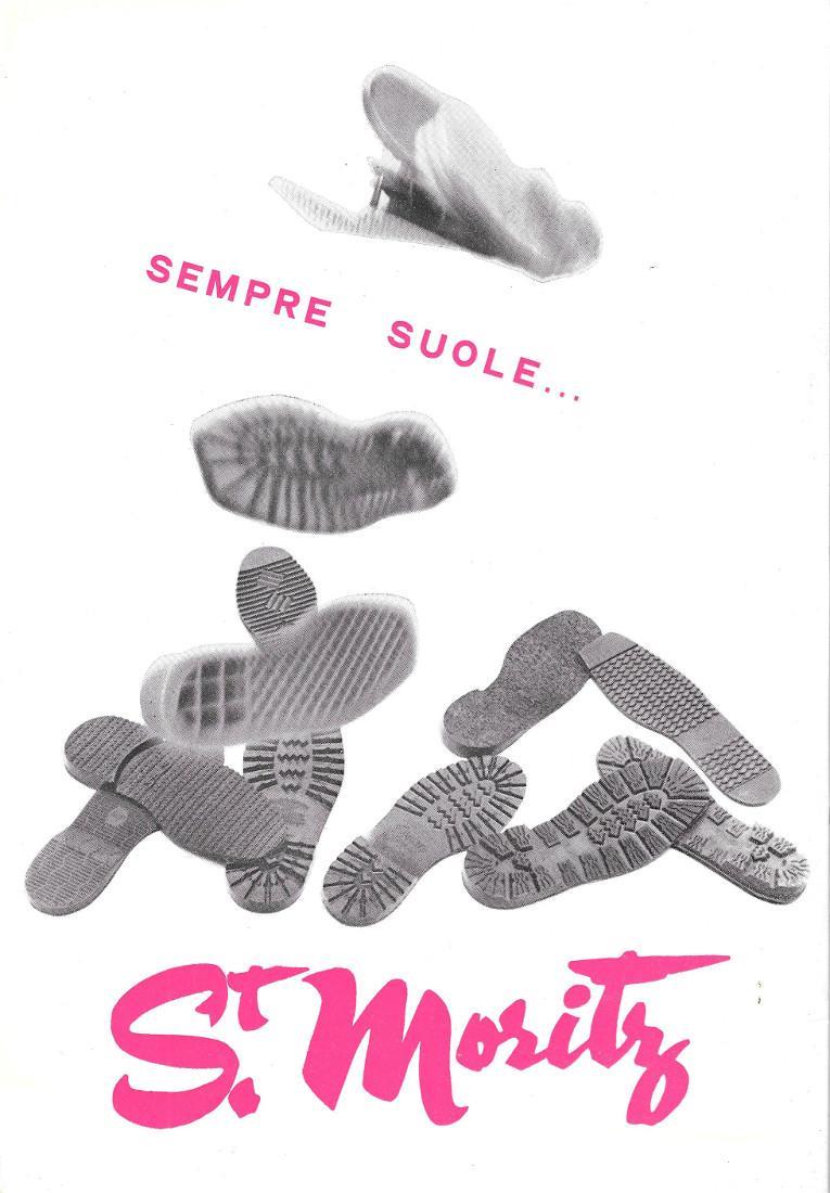 Alitalia è il mondo / Sempre suole St. Moritz. Advertising 1969, fronte retro