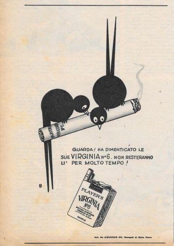 Virginia Player's n. 6. 8. Guarda! Ha dimenticato le sue Virginia n. 6. Non resteranno li per molto tempo. Advertising 1956 - copertina