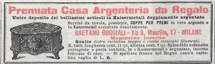 Gaetano Boggioli. Premiata casa argenteria da regalo. Advertising 1912 - copertina