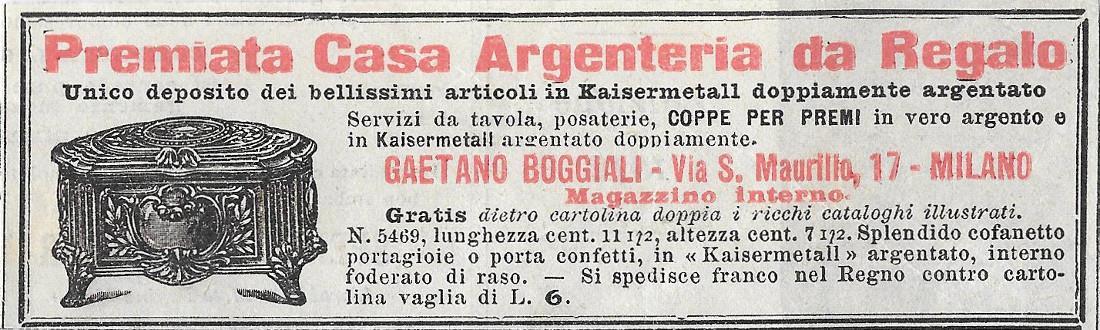 Gaetano Boggioli. Premiata casa argenteria da regalo. Advertising 1912
