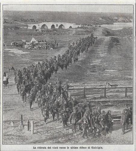 Guerra balcanica. La ritirata dei vinti verso Ciatalgia. Stampa 1912 - copertina