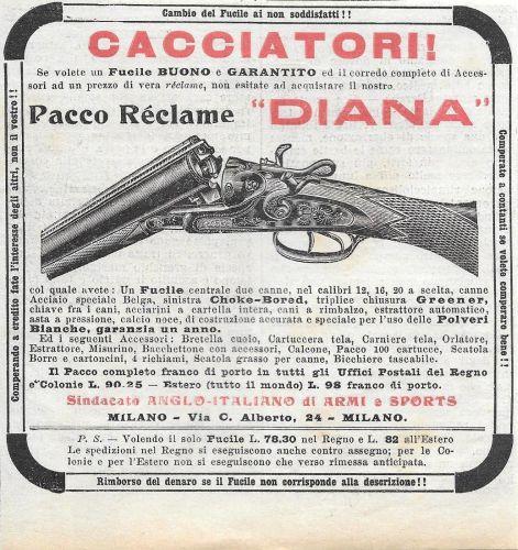 Cacciatori! Pacco Réclame Diana. Advertising 1912 - copertina