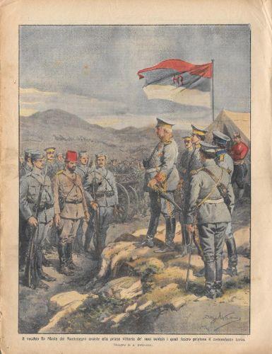 Domenica del Corriere 20-27/10/1912. Re Nicola di Montenegro assiste alla vittoria. Beltrame - copertina