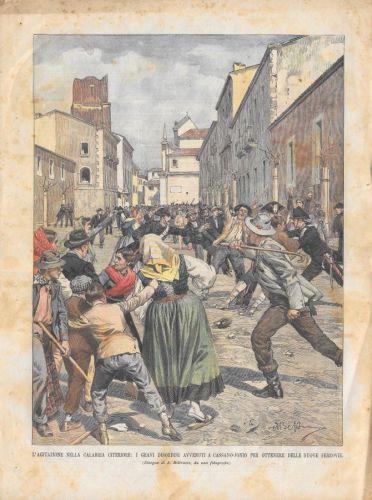 Domenica del Corriere 16/3/1902. Gravi disordini a Cassano Jonio. Beltrame - copertina