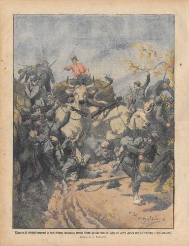 Domenica del Corriere 10/11/1912. A Siena buoi travolgono soldati . Beltrame - copertina