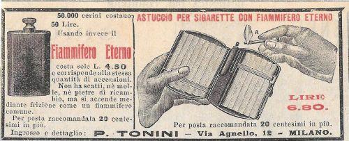 Astuccio per sigarette con fiammefero eterno. Advertising 1912 - copertina