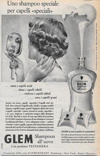 Glem Testanera. Shampoo all'uovo. Advertising 1956 - copertina