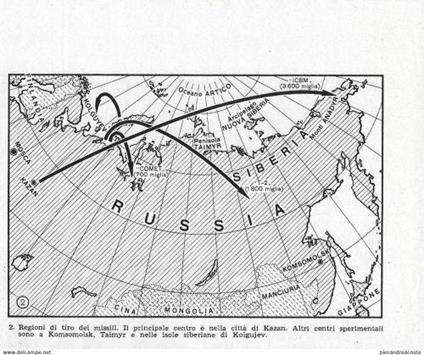 Regioni di tiro dei missili. Il principale centro è a Kazan... Advertising 1957 - copertina