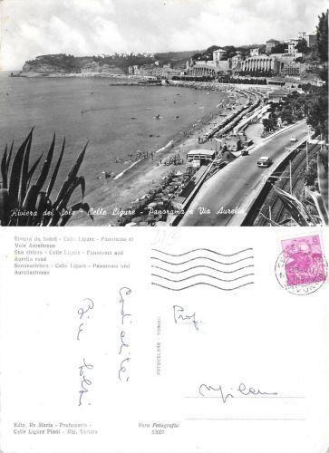 Celle Ligure. Panorama e via Aurelia. Viaggiata 1962 - copertina