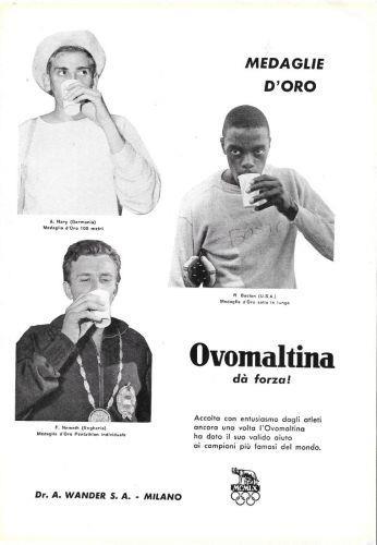 Ovomaltina da forza, Medaglie d'Oro alle Olimpiadi di Roma. Advertising 1960 - copertina