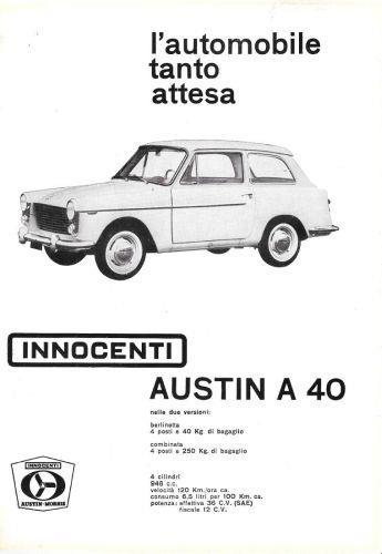 Innocenti Austin A 40, l'automobile tanto attesa. Advertising 1960 - copertina