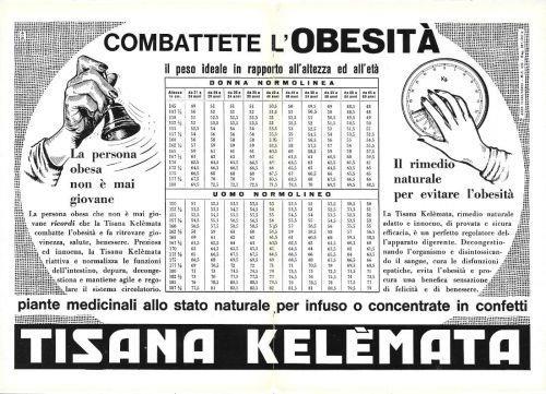 Tisana Kelemata. Combattere l'obesità. Advertising 1960 - copertina