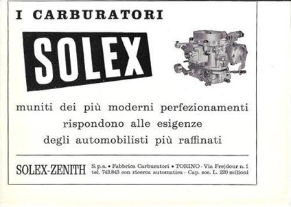 Carburatori Solex. Advertising 1960 - copertina