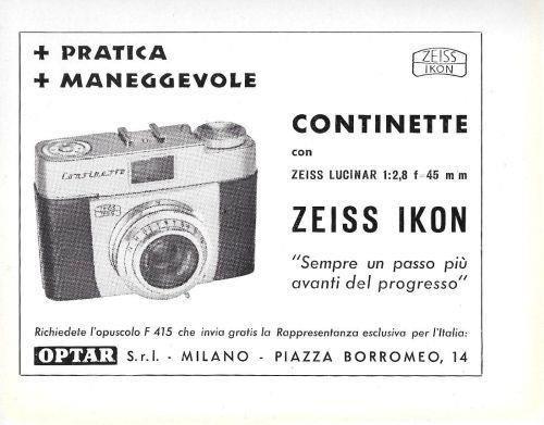 Continette Zeiss Ikon. Advertising 1960 - copertina