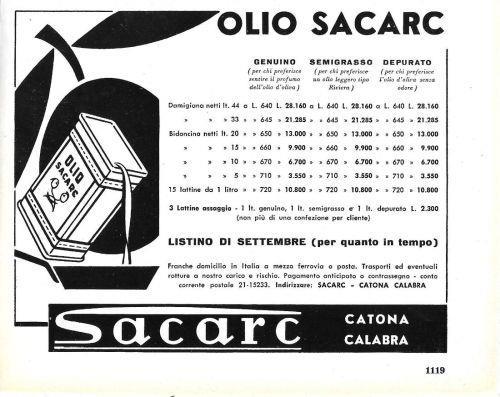 Olio Sacarc. Catona. Advertising 1960 - copertina