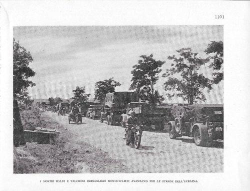 Ucraina. Bersaglieri motociclisti / Carriaggi tedeschi diretti al fronte. Stampa1941 fronte retro - copertina