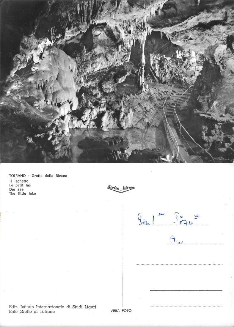 Toirano. Grotta della Basura. Il laghetto. Scritta