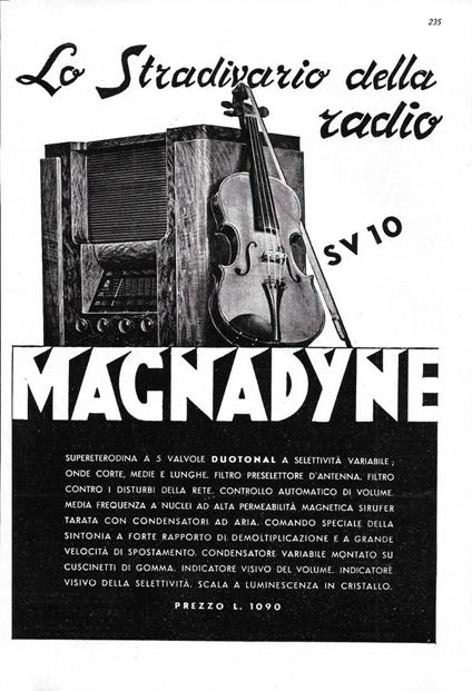 Magnadyne lo Stradivario della radio. Advertising 1937 - copertina