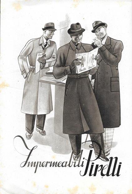 Impermeabili Pirelli/Borsalino si distingue. Advertising 1937 fronte retro - copertina