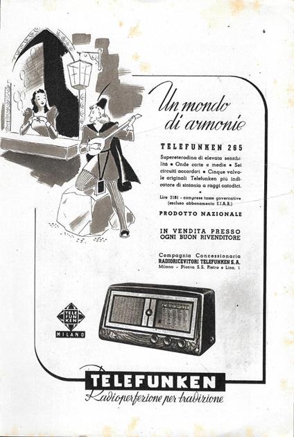 Telefunken. Un mondo di armonie. Advertising 1942 - copertina