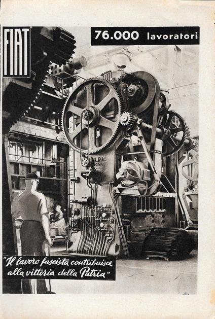 Fiat. Il lavoro fascista contribuisce../Agip potenzia... Advertising 1942 fronte retro - copertina