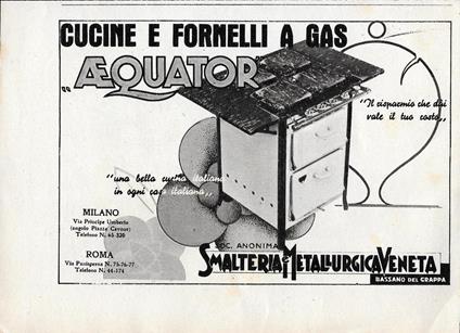 Aequator. Cucine e fornelli a gas. Smalteria e Metallurgica Veneta. Advertising 1942 - copertina