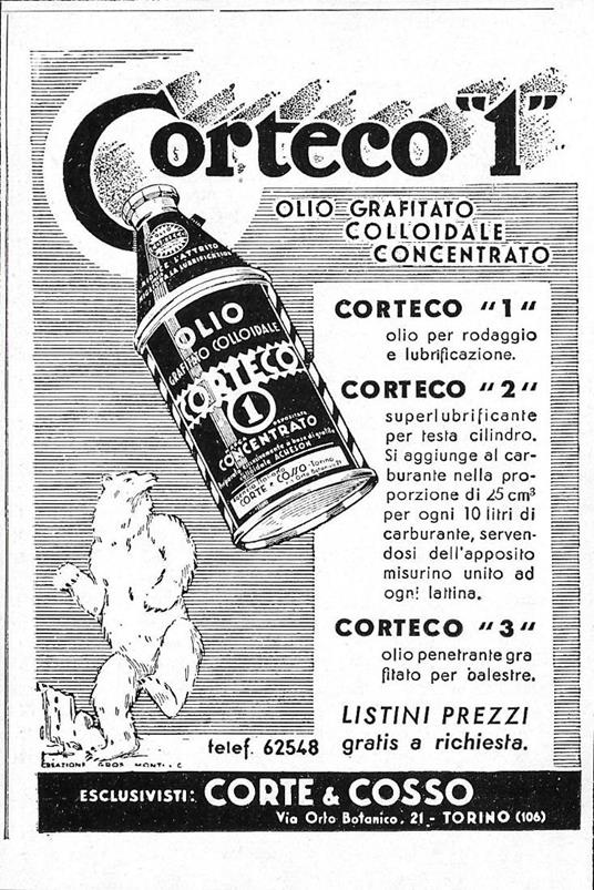 Corteco 1 olio grafitato colloidale concentrato. Advertising 1942 - copertina