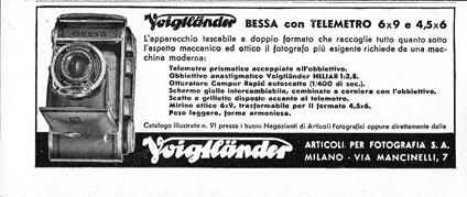 Voigtlander Bessa con telemetro 6x9 e 4,5x6. Advertising 1942 - copertina