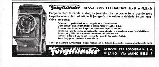 Voigtlander Bessa con telemetro 6x9 e 4,5x6. Advertising 1942 - copertina