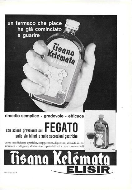Tisana Kelemata Elisir. Advertising 1963 - copertina