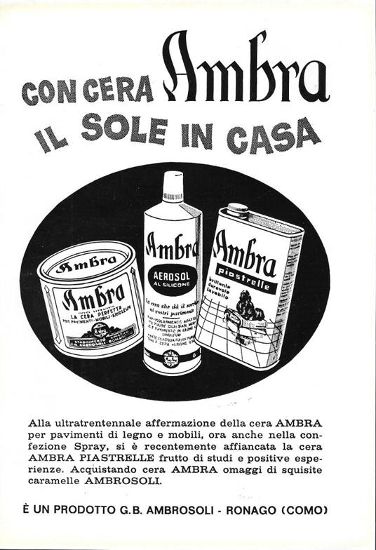 Con cera Ambra il sole in casa. Ambrosoli. Advertising 1963 - copertina